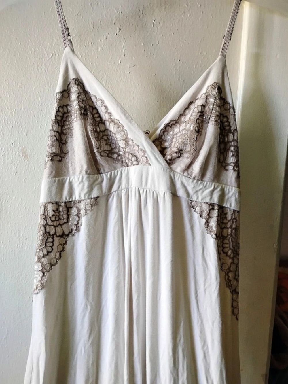 Soma Cool Nights Lace-Trim Chemise Lace Maxi Dress in White Size Large